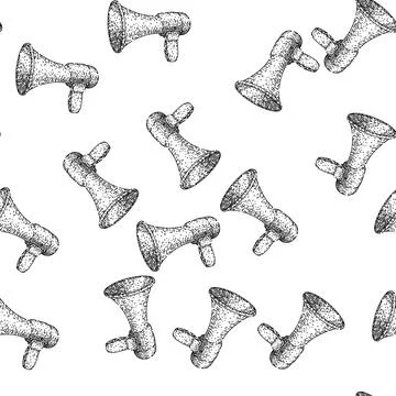 Seamless pattern loudspeaker megaphone sketch hand drawn Stock Illustration