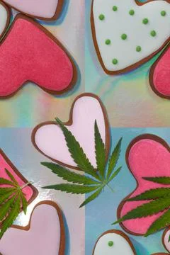 Seamless pattern love and marijuana. Green leaf of marijuana on a background Stock Photos