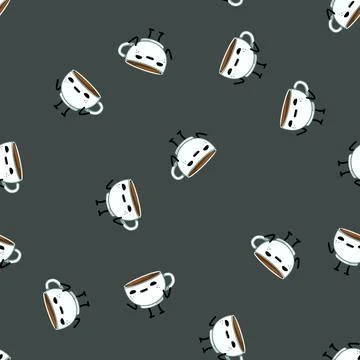 Seamless pattern love coffee mug character cartoon vector Stock Illustration