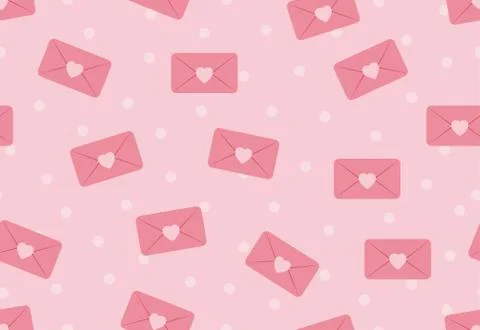 Seamless pattern of love envelopes on pink pastel polka dot background Stock Illustration