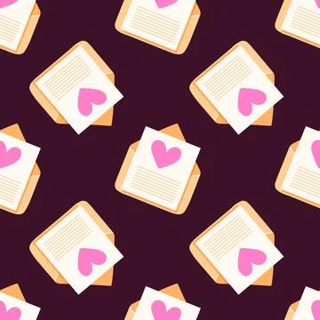 Seamless pattern with love letter in envelope decorated with pink heart on a Stock Illustration