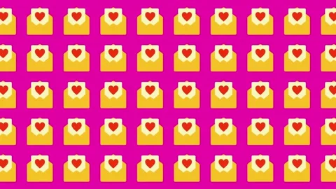Seamless pattern of love letter envelopes with red hearts on pink background Stock Footage 344909031