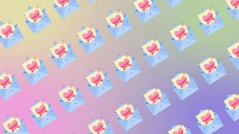 Seamless pattern of love letters with hearts on a pastel gradient background Stock Footage 333036292