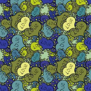Seamless pattern love pattern with nice lettering calligraphy text and hearts, d Stock Illustration