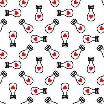 Seamless pattern with love potion bottle. Vector illustration Illustrazione stock