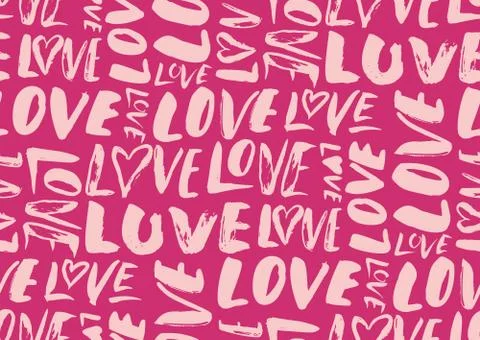 Seamless pattern with love words, hearts. Stock Illustration