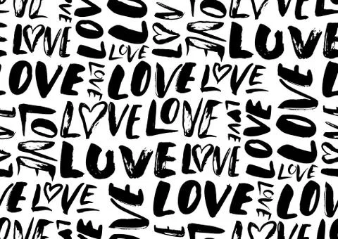 Seamless pattern with love words, hearts. Stock Illustration