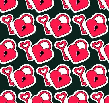 Seamless pattern of lovelock, love key on isolated background. Design for cel Stock Illustration
