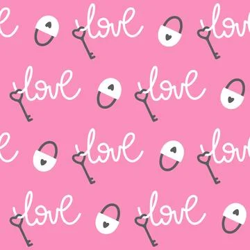 Seamless pattern lovelock, love key, hearts Stock Illustration