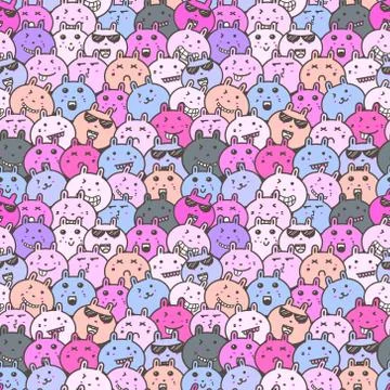 Seamless pattern with lovely bunny background, Cute rabbit doodle art for kid Stock Illustration
