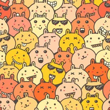 Seamless pattern with lovely bunny background, Cute rabbit doodle art for kid Stock Illustration