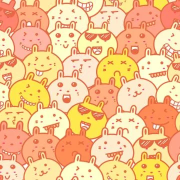 Seamless pattern with lovely bunny background, Cute rabbit doodle art for kid Stock Illustration
