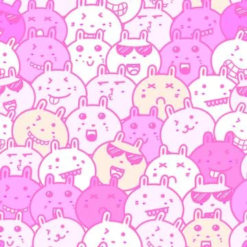Seamless pattern with lovely bunny background, Cute rabbit doodle art for kid Stock Illustration