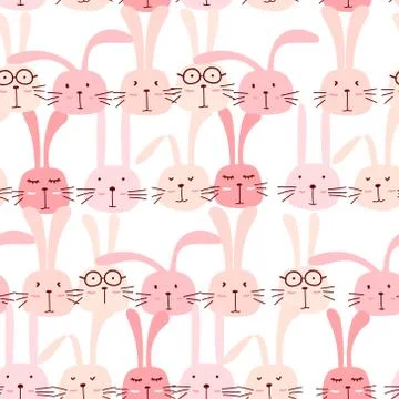 Seamless pattern with lovely bunny background, Cute rabbit art for kids, Vect Stock Illustration