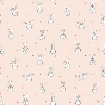 Seamless pattern with lovely bunny background, Cute rabbit art for kids, Vect Stock Illustration