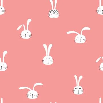 Seamless pattern with lovely bunny background, Cute rabbit art for kids, Vect Stock Illustration