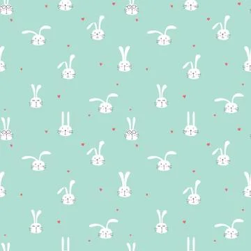 Seamless pattern with lovely bunny background, Cute rabbit art for kids, Vect Stock Illustration