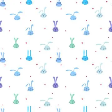 Seamless pattern with lovely bunny background, Cute rabbit art for kids, Vect Stock Illustration