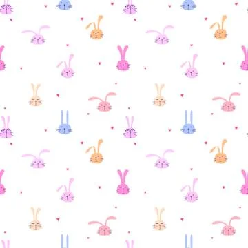 Seamless pattern with lovely bunny background, Cute rabbit art for kids, Vect Stock Illustration