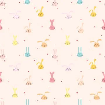 Seamless pattern with lovely bunny background, Cute rabbit art for kids, Vect Stock Illustration