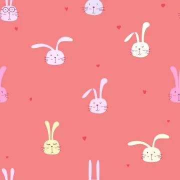 Seamless pattern with lovely bunny background, Cute rabbit art for kids, Vect Stock Illustration