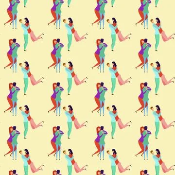 Seamless pattern with lovers b cartoons characters and girl Stock Illustration