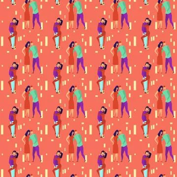 Seamless pattern with lovers b cartoons characters and girl Stock Illustration