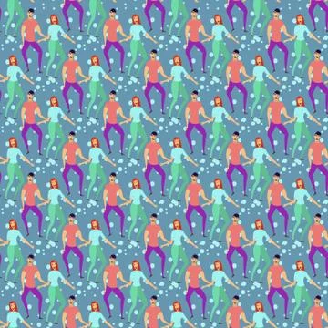 Seamless pattern with lovers b cartoons characters and girl Stock Illustration