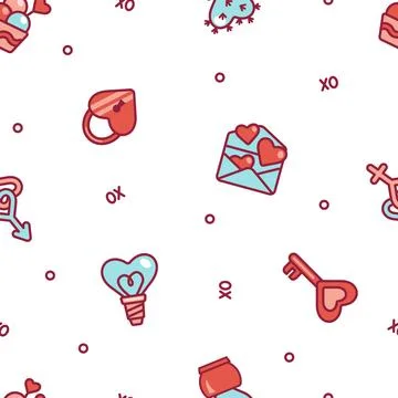 Seamless pattern for lovers. Love concept. Lock, key, heart, envelope. Valentine Illustrazione stock