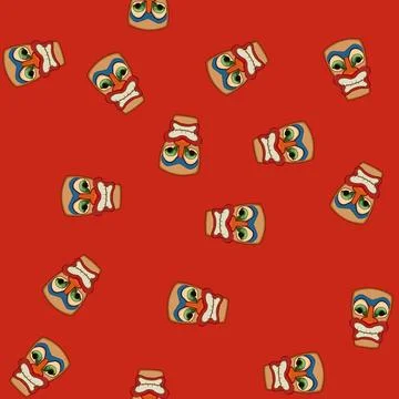 Seamless pattern luau tiki mask cartoon vector Stock Illustration