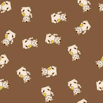 Seamless pattern Lucky beckoning cat bringing wealth and fortune Stock Illustration