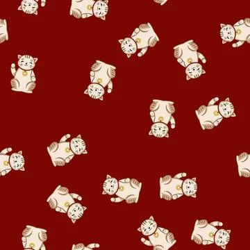 Seamless pattern Lucky beckoning cat bringing fortune and good luck Stock Illustration