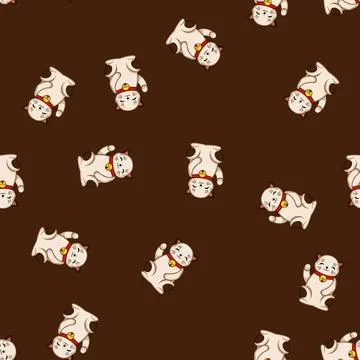 Seamless pattern Lucky cat waving paw bringing good fortune Stock Illustration