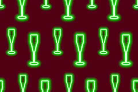 Seamless pattern of luminous neon wineglasses in trendy shade. Cheers. Happy Stock Illustration