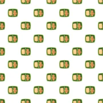 Seamless pattern with lunch boxes and snacks Stock Illustration