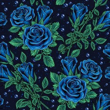 Seamless pattern with lush blooming blue roses Stock Illustration