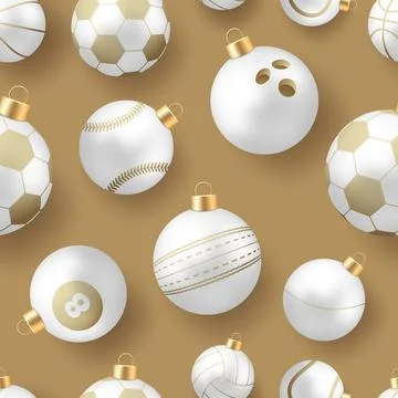 Seamless pattern of luxurious white and gold Christmas ornaments shaped as .. 스톡 일러스트