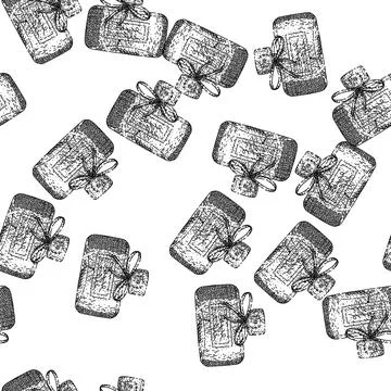 Seamless pattern luxury perfum bottle female sketch hand drawn Stock Illustration