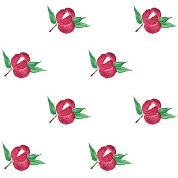 Seamless pattern with lychee, exotic tropical fruits on a white background. W Stock Illustration