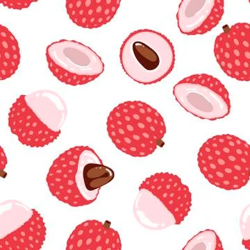 Seamless pattern of lychee - tropical fruit. Tropical fruit in modern simple Stock Illustration