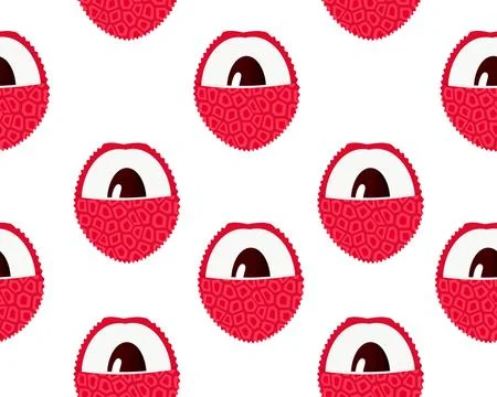 Seamless pattern lychees cut halves, seed. Vector background. Stock Illustration