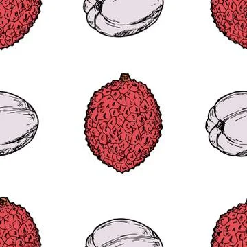 Seamless pattern of lychees. Vector cartoon background. Hand-drawn. Stock Illustration