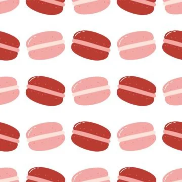 Seamless pattern with macaroon cookies. Flat vector background of sweet desse Stock Illustration