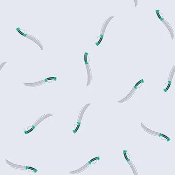 Seamless pattern machete knife showing sharp curved blade Stock Illustration