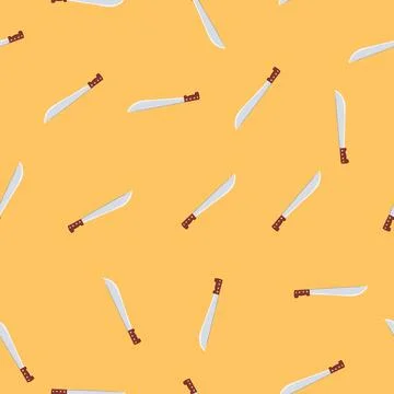 Seamless pattern machete tool with sharp blade for cutting 库存插图