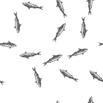 Seamless pattern mackerel fish sketch hand drawn Stock Illustration