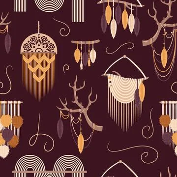 Seamless pattern Macrame panels, boho. Handmade. Hobbies, interests. Interior Stock Illustration