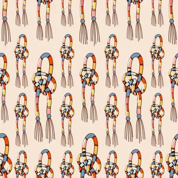 Seamless pattern macrame wall hanging-vector doodle illustration isolate on Stock Illustration