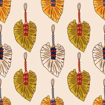 Seamless pattern macrame wall hanging-vector doodle illustration isolate on Stock Illustration