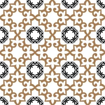 Seamless pattern made of abstract elements in gold, white and black. Traditional Stock Illustration